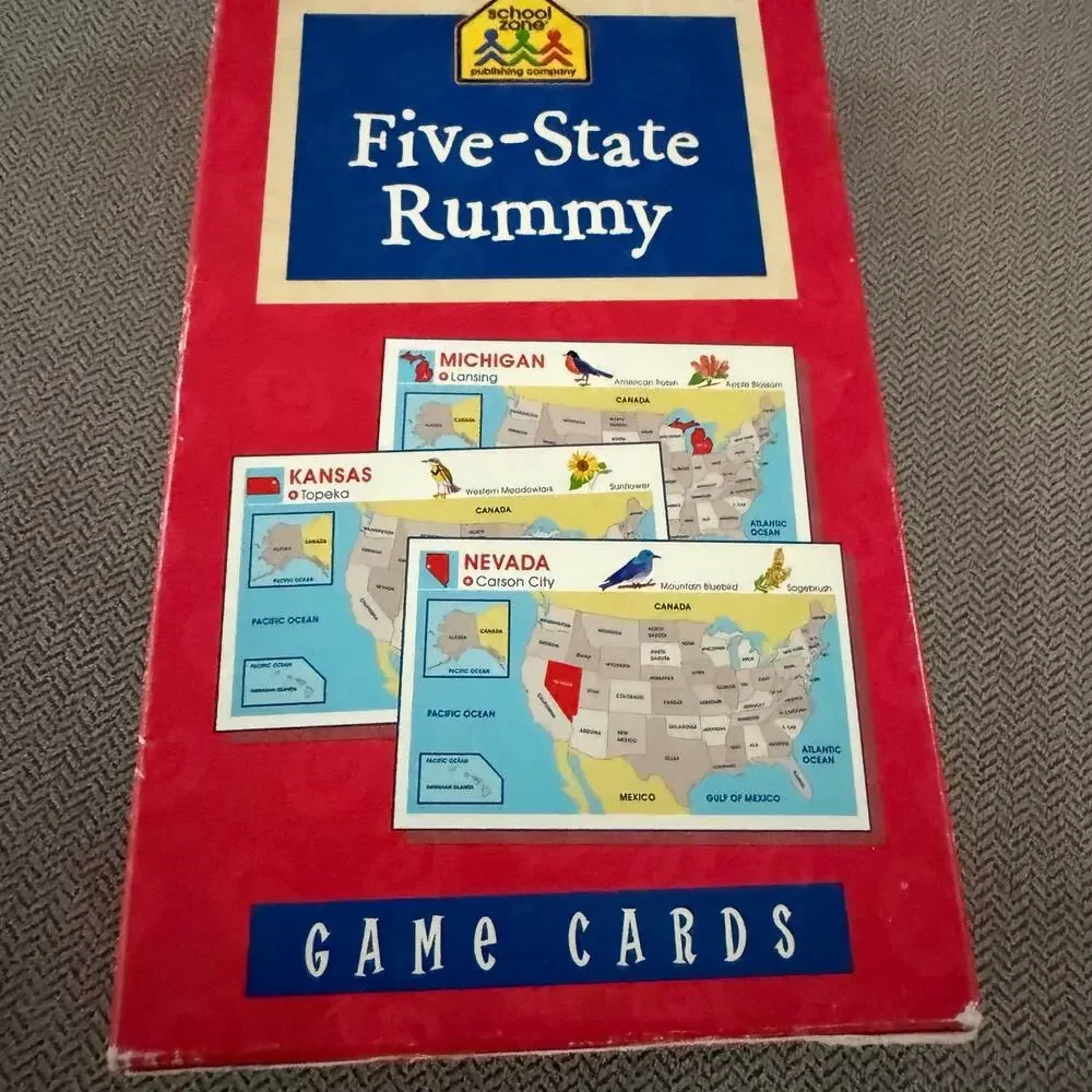 School Zone Five-State Rummy Geography Card Game NEW Open Box Discontinued